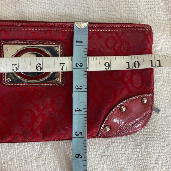 XOXO Red Wristlet Bag, small brocade fabric & vegan Leather clutch purse - Picture 6 of 8